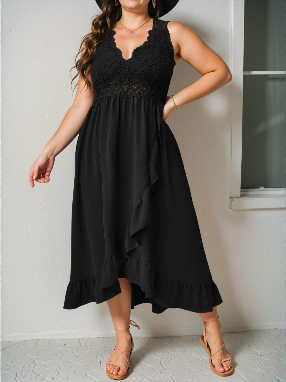 Elegant Black Casual Lace-Trimmed Ruffle Hem Cami Dress, Ideal for Beach Days and Summer Vacations, Chic, Classy and Trendy Fashion Style to Dress to Impress - Image 5