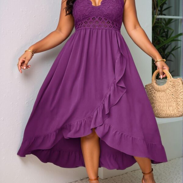 Elegant Violet Purple Casual Ruffle Trim Cami Dress with Patchwork Design for Spring and Summer – Chic, Classy, and Trendy Fashion Style to Dress to Impress