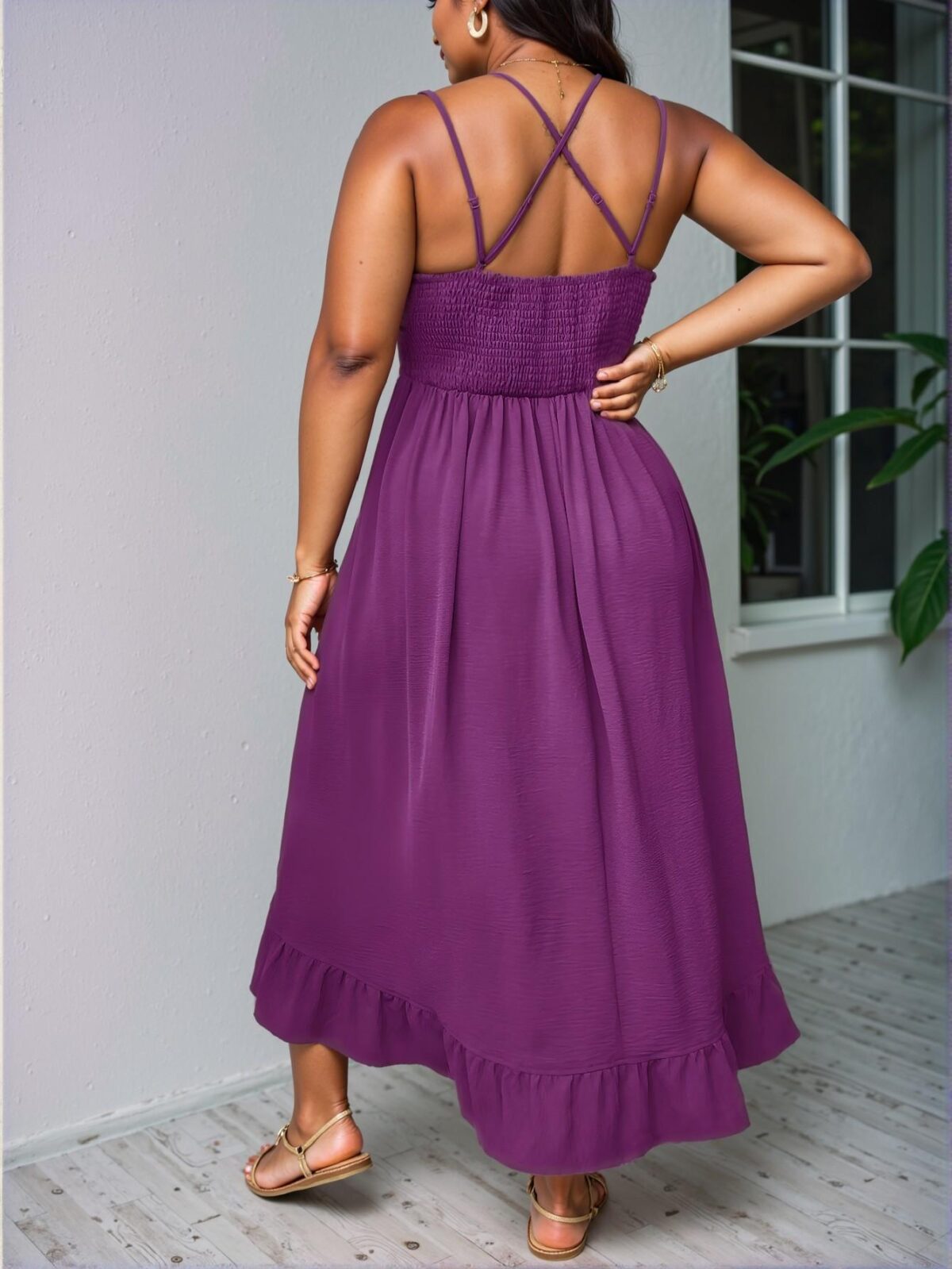 Elegant Violet Purple Casual Ruffle Trim Cami Dress with Patchwork Design for Spring and Summer – Chic, Classy, and Trendy Fashion Style to Dress to Impress - Image 2