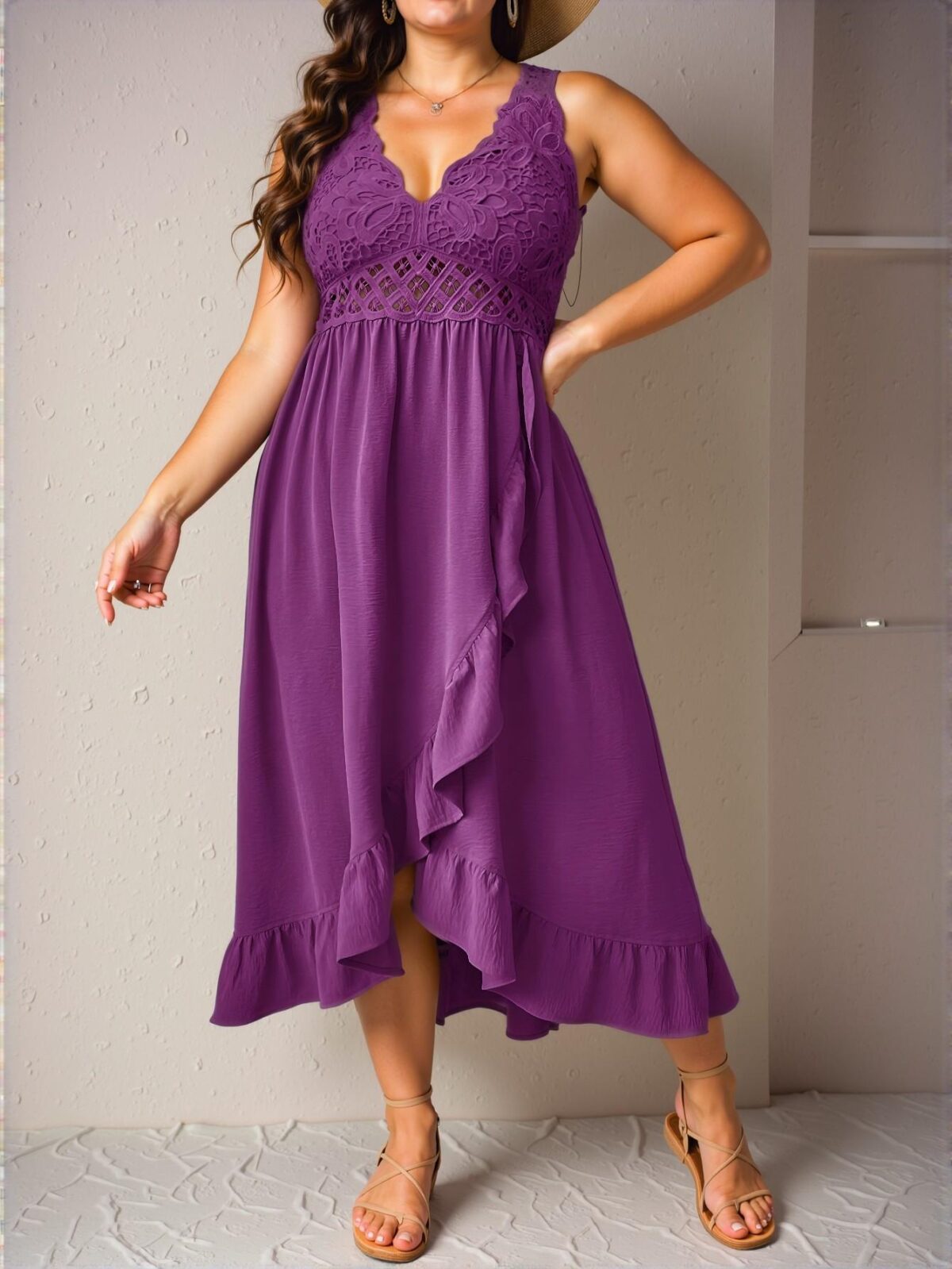 Elegant Violet Purple Casual Ruffle Trim Cami Dress with Patchwork Design for Spring and Summer – Chic, Classy, and Trendy Fashion Style to Dress to Impress - Image 5