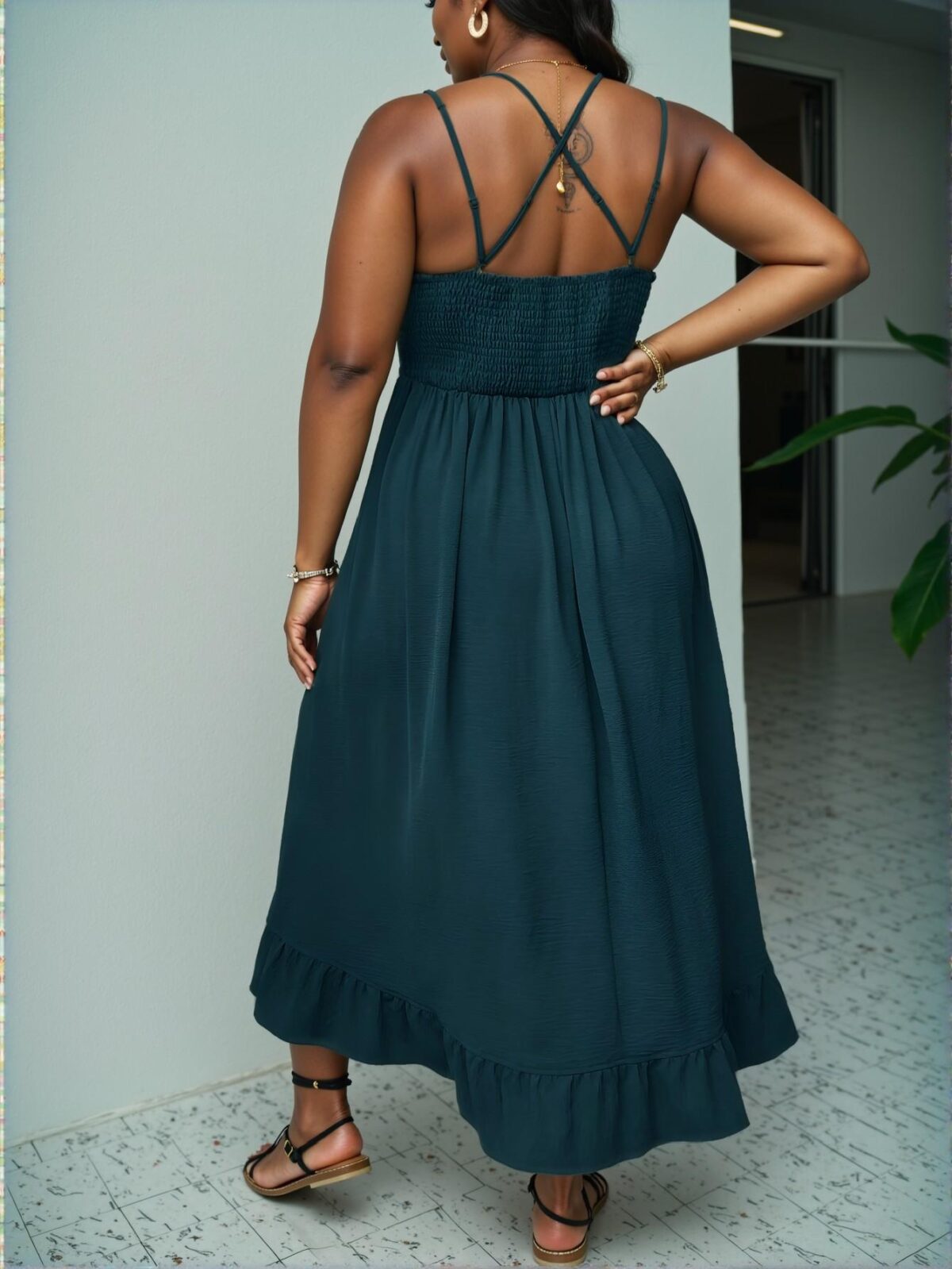 Elegant Teal Blue Casual Backless Ruffle Strap Mini Sundress for Spring and Summer "Chic, Classy and Trendy Fashion Style to Dress to Impress" - Image 2