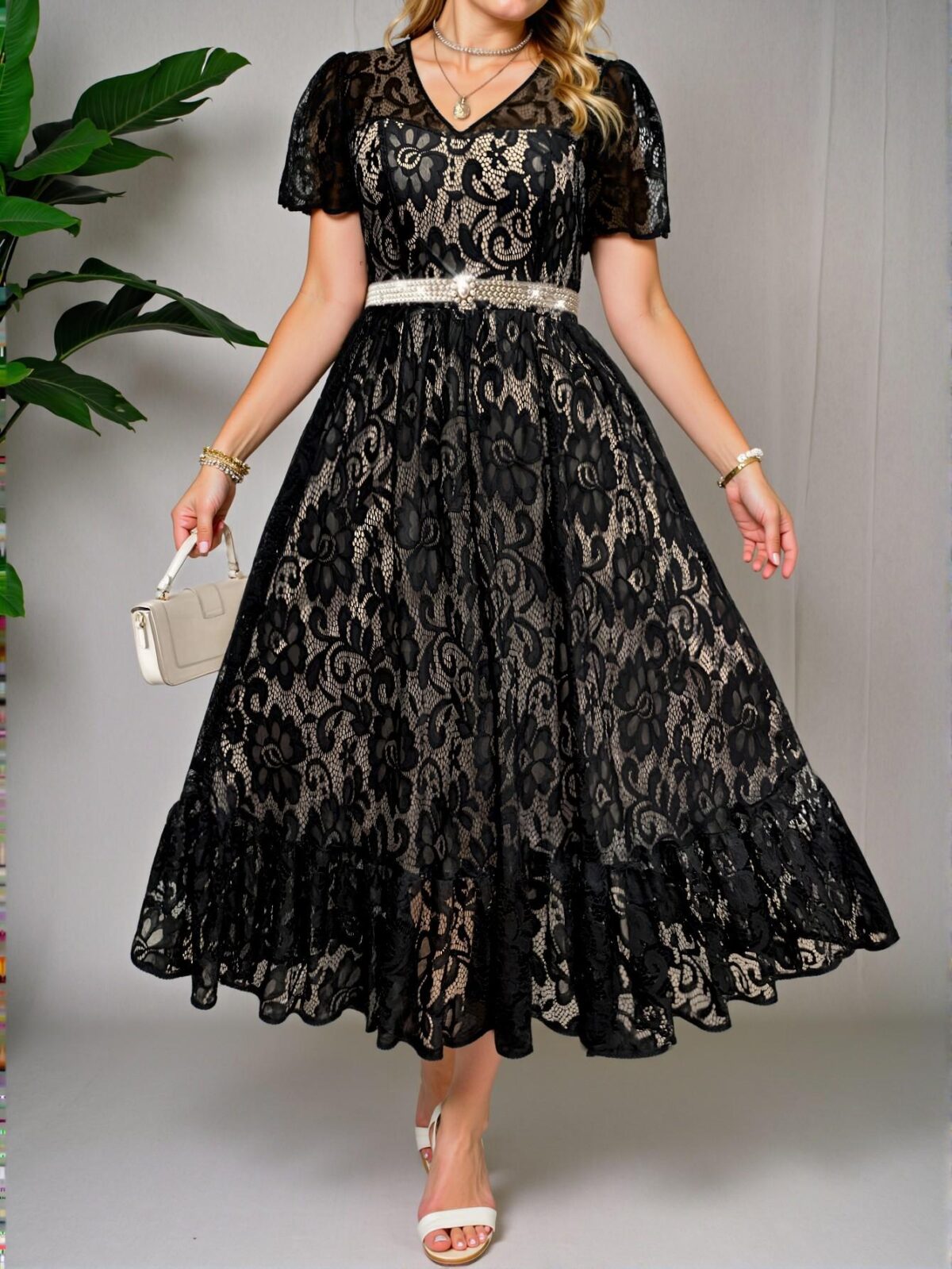Elegant Black Flared Lace Maxi Dress for Spring and Summer - Chic, Classy and Trendy Fashion Style to Dress to Impress