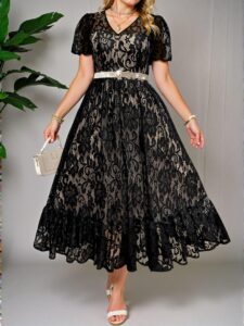 Elegant Black Flared Lace Maxi Dress for Spring and Summer - Chic, Classy and Trendy Fashion Style to Dress to Impress