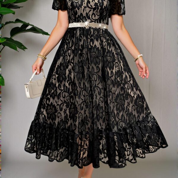 Elegant Black Flared Lace Maxi Dress for Spring and Summer - Chic, Classy and Trendy Fashion Style to Dress to Impress