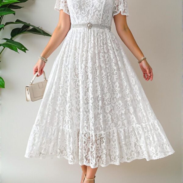 Elegant White Simple Lace-Decorated Maxi Dress for Holiday Parties and Casual Outings - Chic, Classy and Trendy Fashion Style to Dress to Impress