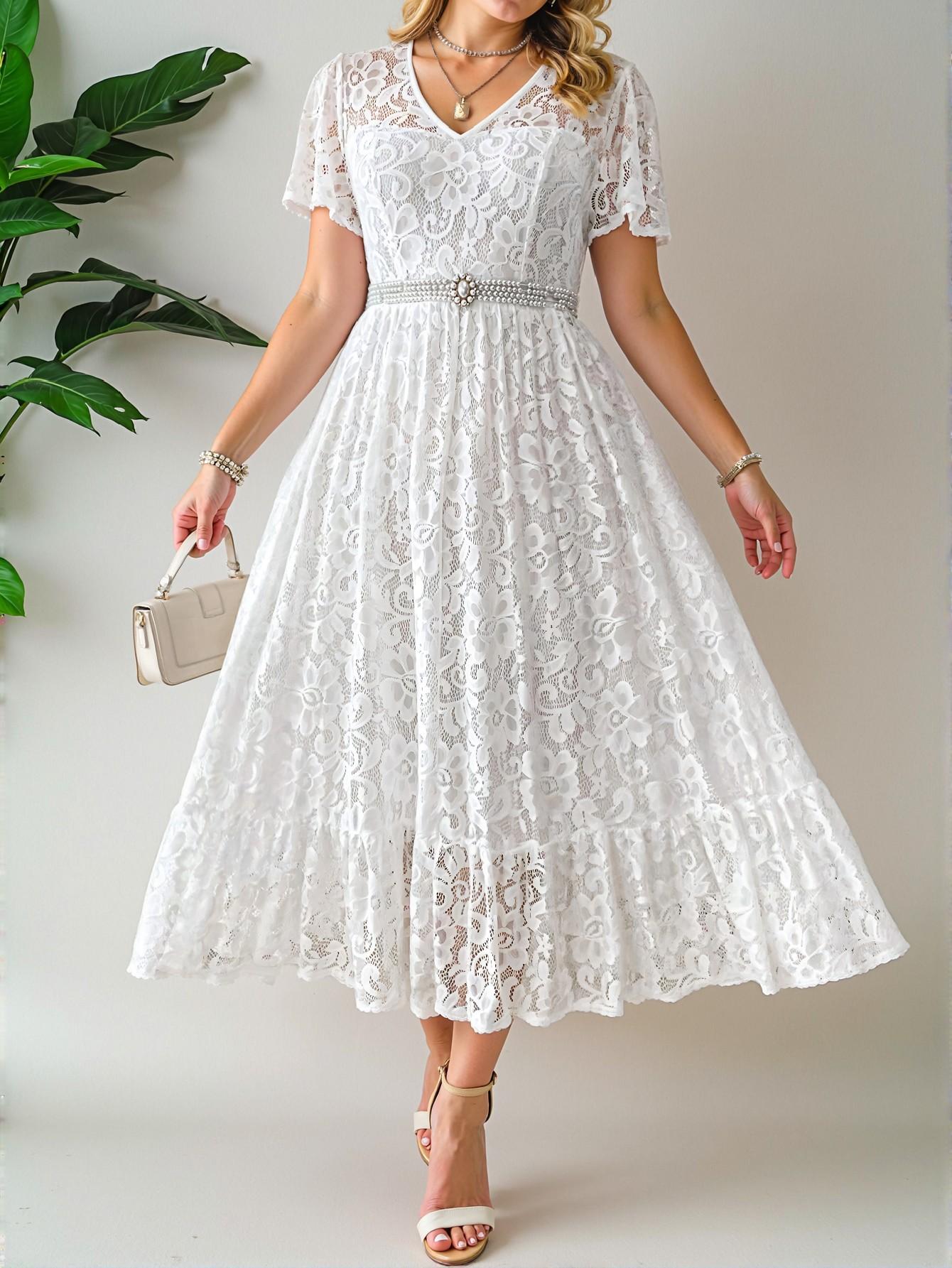 Elegant White Simple Lace-Decorated Maxi Dress for Holiday Parties and Casual Outings - Chic, Classy and Trendy Fashion Style to Dress to Impress