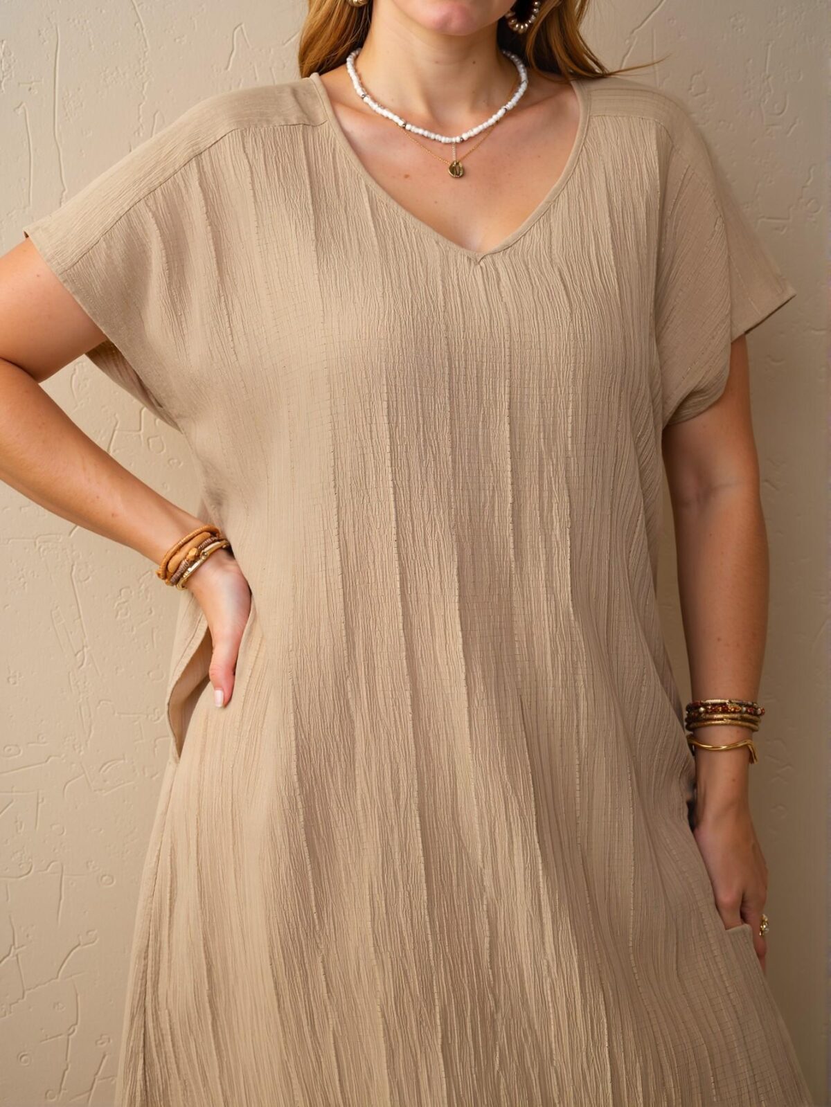 Elegant Apricot Effortless V-Neck Batwing Sleeve Casual Shift Dress for Vacation and Summer Outfits in a Boho Style "Chic, Classy and Trendy Fashion Style to Dress to Impress" - Image 4