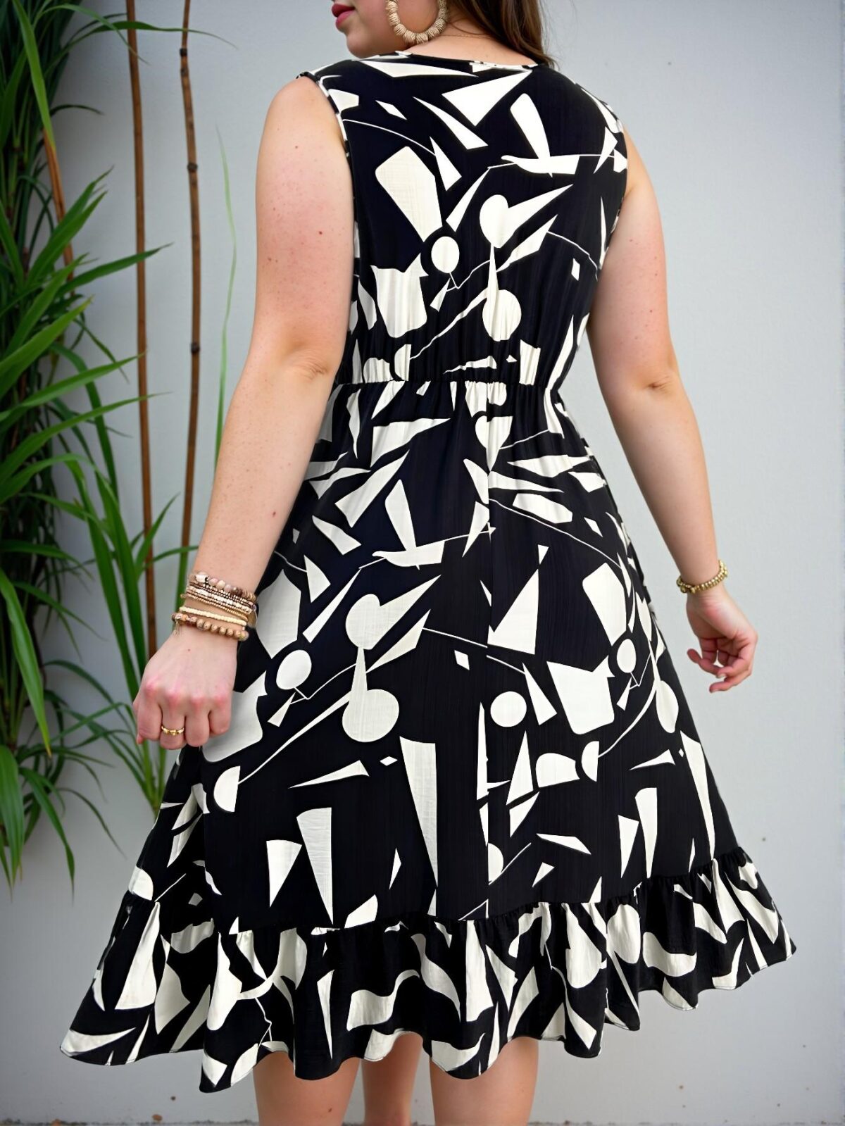 Elegant Multicolor Asymmetrical Shirred A-Line Midi Dress with Ruffle Trim and Drawstring Waist for Spring and Summer - Chic, Classy and Trendy Fashion Style to Dress to Impress - Image 2