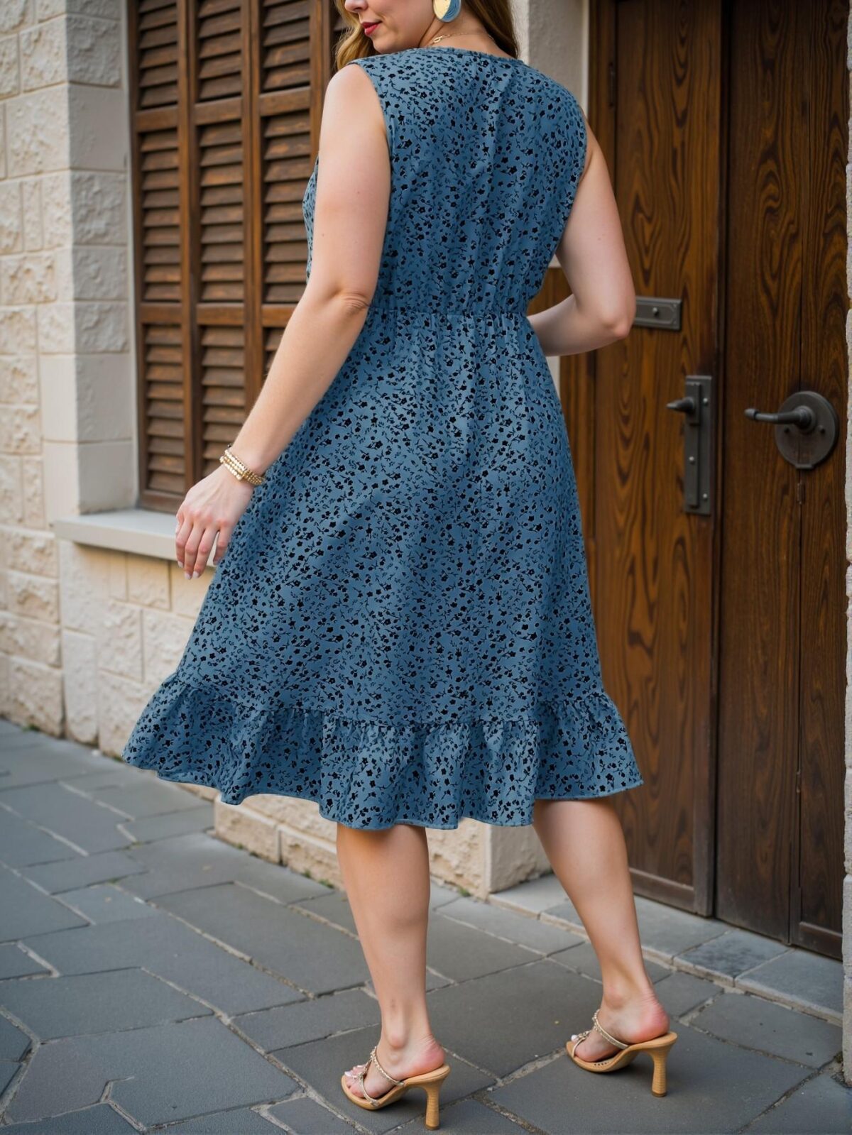 Elegant Multicolor Charming Floral Shirred Sleeveless A-Line Dress with Waist Gathering and Ruffle Hem for Effortless Spring and Summer Style - Chic, Classy and Trendy Fashion to Dress to Impress - Image 2