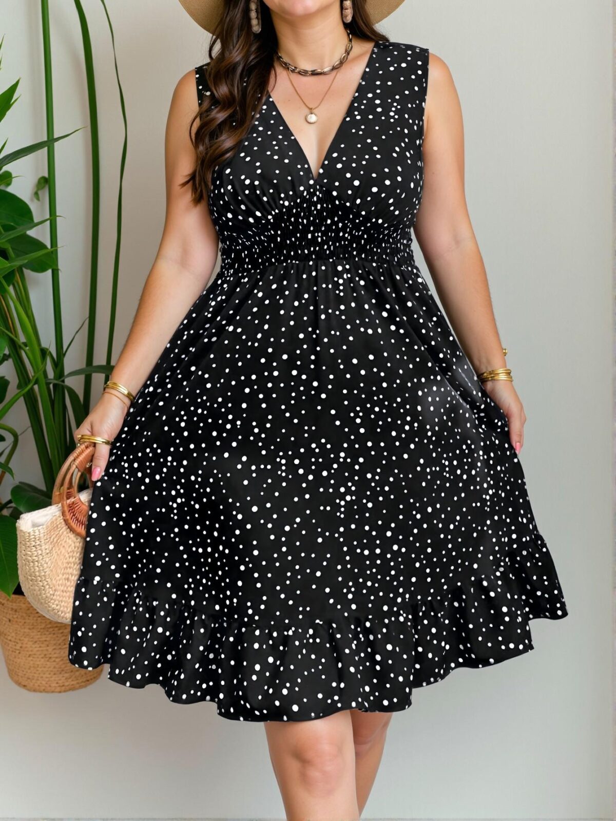 Elegant Multicolor Bohemian Polka Dot Summer Dress with Ruffle Hem for Women’s Spring and Summer Wardrobe: Chic, Classy, and Trendy Fashion Style to Dress to Impress. - Image 4