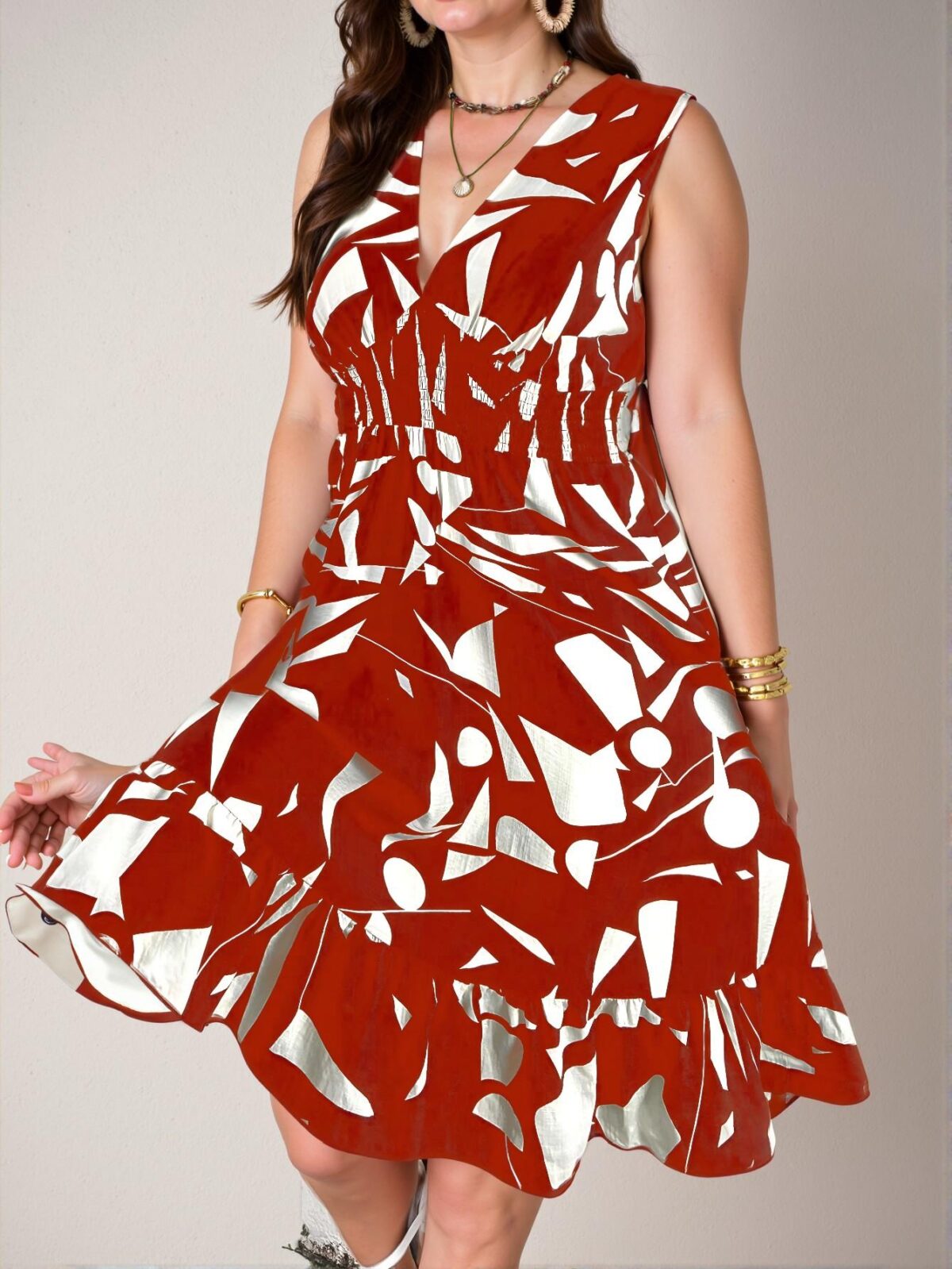 Elegant Multicolor Casual A-Line Dress with Ruffle Hem and Shirred Detail for Spring and Summer Outings – Chic, Classy, and Trendy Fashion Style to Dress to Impress