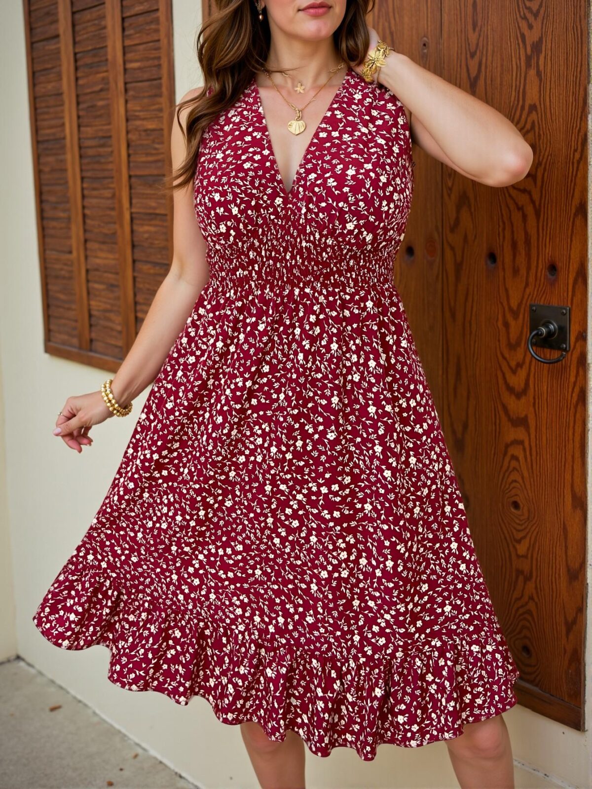 Elegant Multicolor Fluttering Floral A-Line Dress With Cinched Waist and Ruffle Hem – Chic, Classy and Trendy Fashion Style to Dress to Impress - Image 4