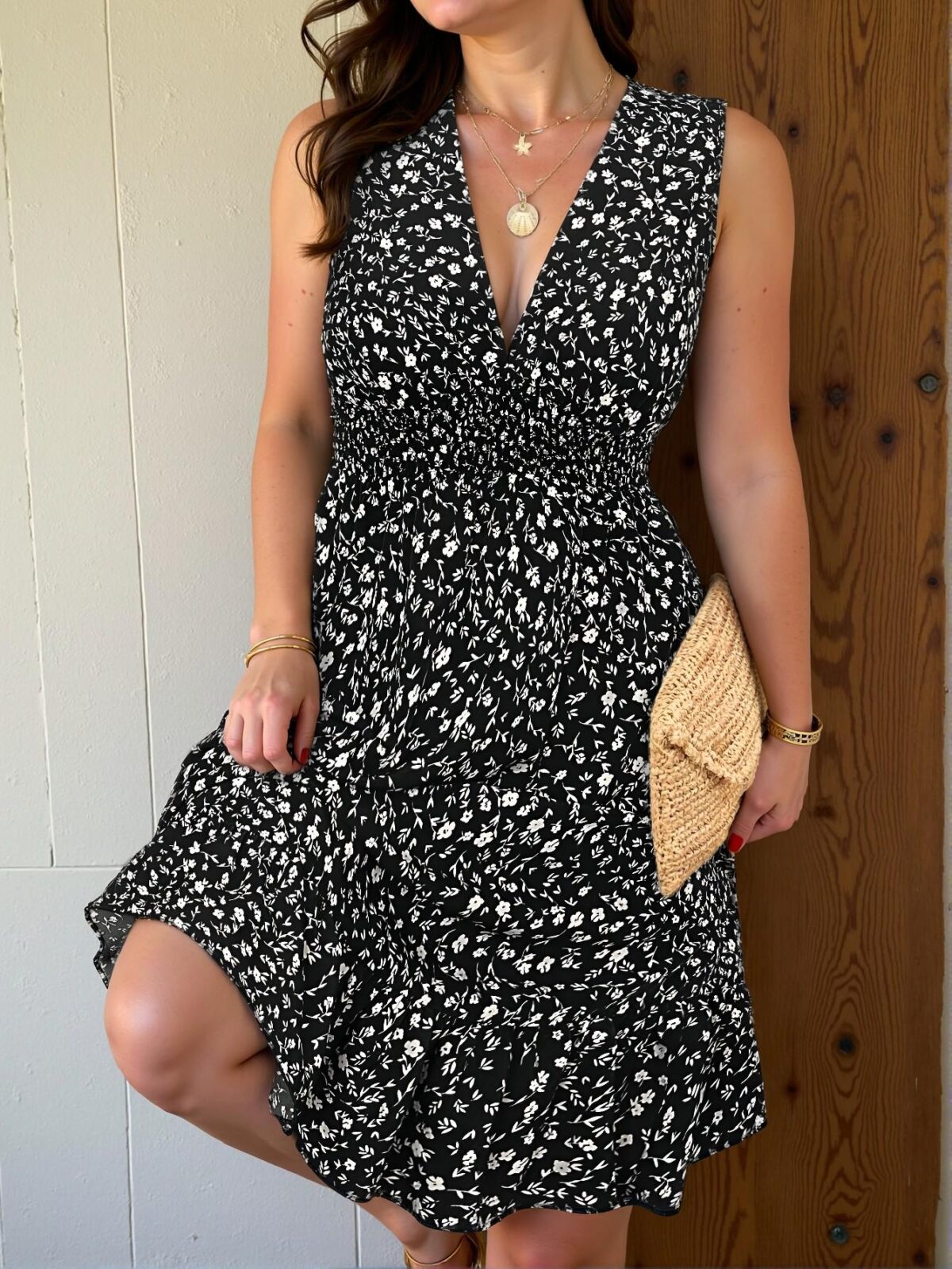 Elegant Multicolor Charming Floral V-Neck Sleeveless A-Line Ruffle Hem Dress Perfect for Spring and Summer Chic, Classy, and Trendy Fashion Style to Dress to Impress