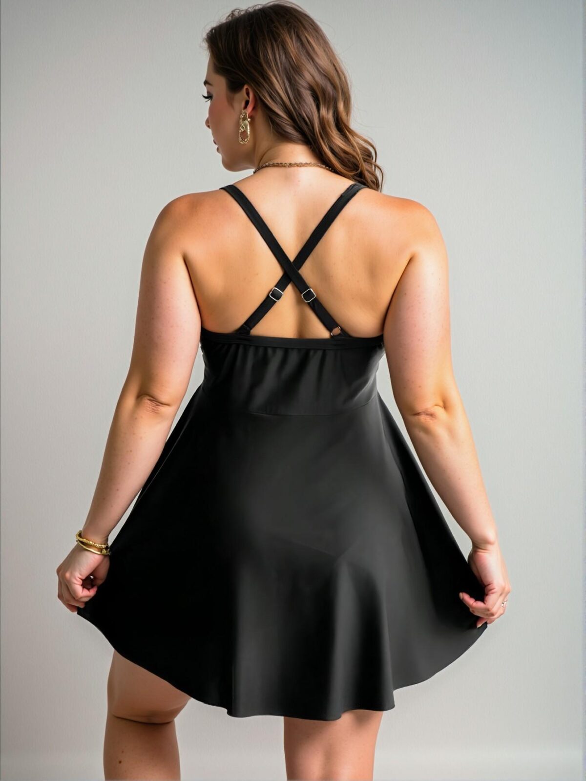 Elegant Black Stylish Plus Size Women's Ruffle Swim Dress for Spring and Summer - Chic, Classy and Trendy Fashion Style to Dress to Impress - Image 2