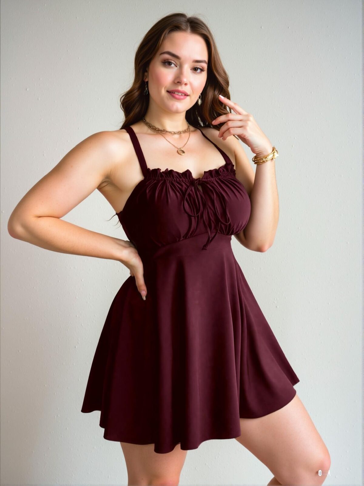 Elegant Burgundy Relaxed Plus Size Women's Swim Dress with Ruffle Detail and Tie Front for Spring and Summer - Chic, Classy and Trendy Fashion Style to Dress to Impress - Image 5