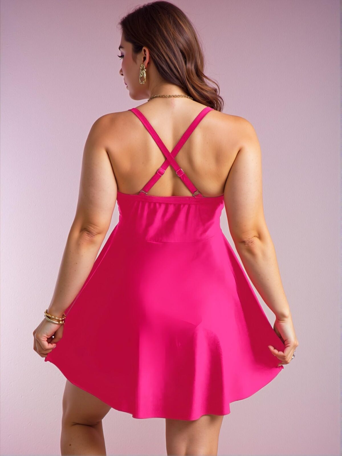 Elegant Hot Pink Ruffled Front Tie Swim Skirt for Plus Size Women Perfect for Spring and Summer Chic, Classy and Trendy Fashion Style to Dress to Impress - Image 2