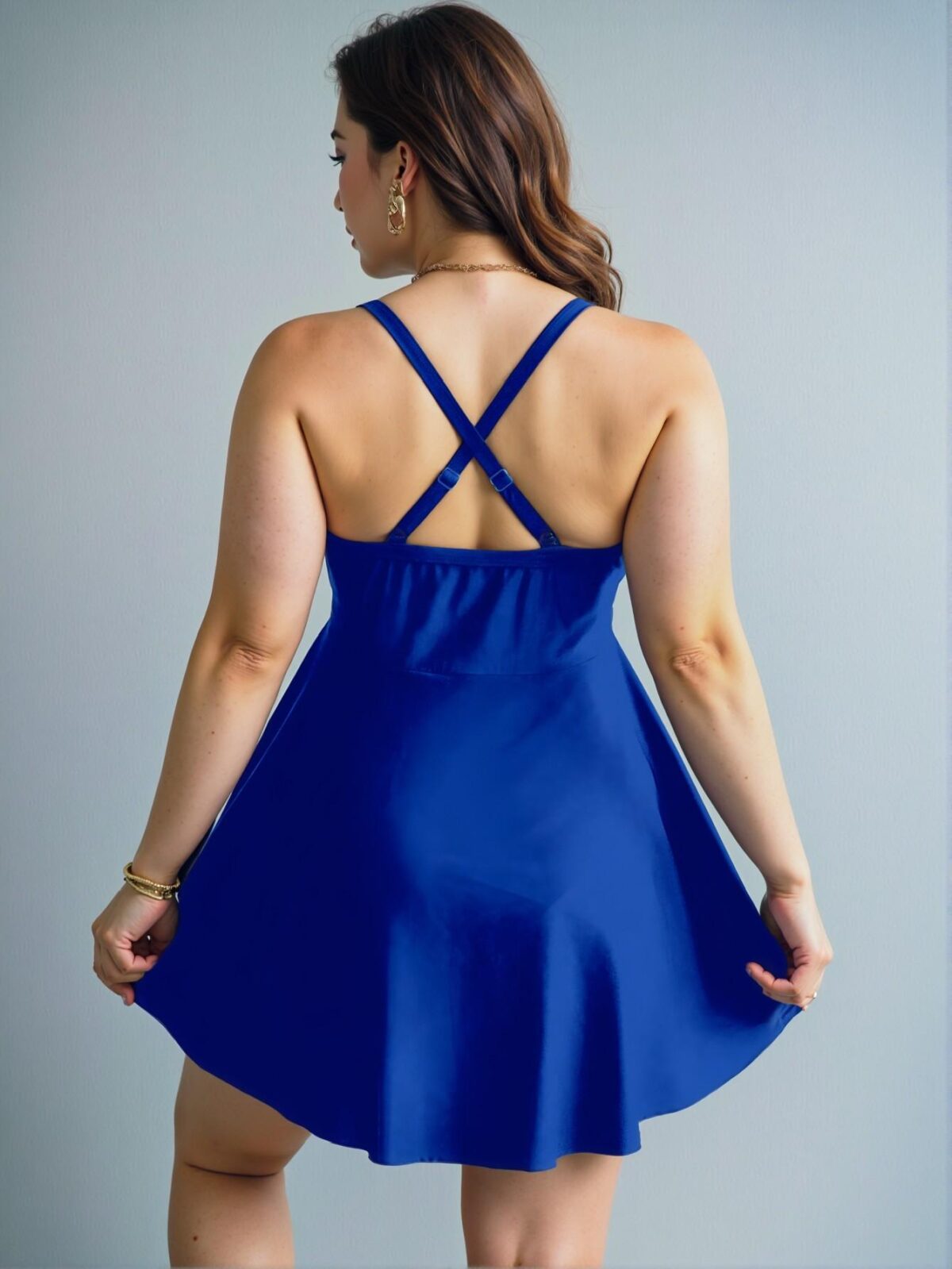 Elegant "Royal Blue" "Stylish Plus Size Women's Swim Dress with Ruffle Trim and Front Tie for Spring and Summer" "Chic, Classy and Trendy Fashion Style to Dress to Impress" - Image 2