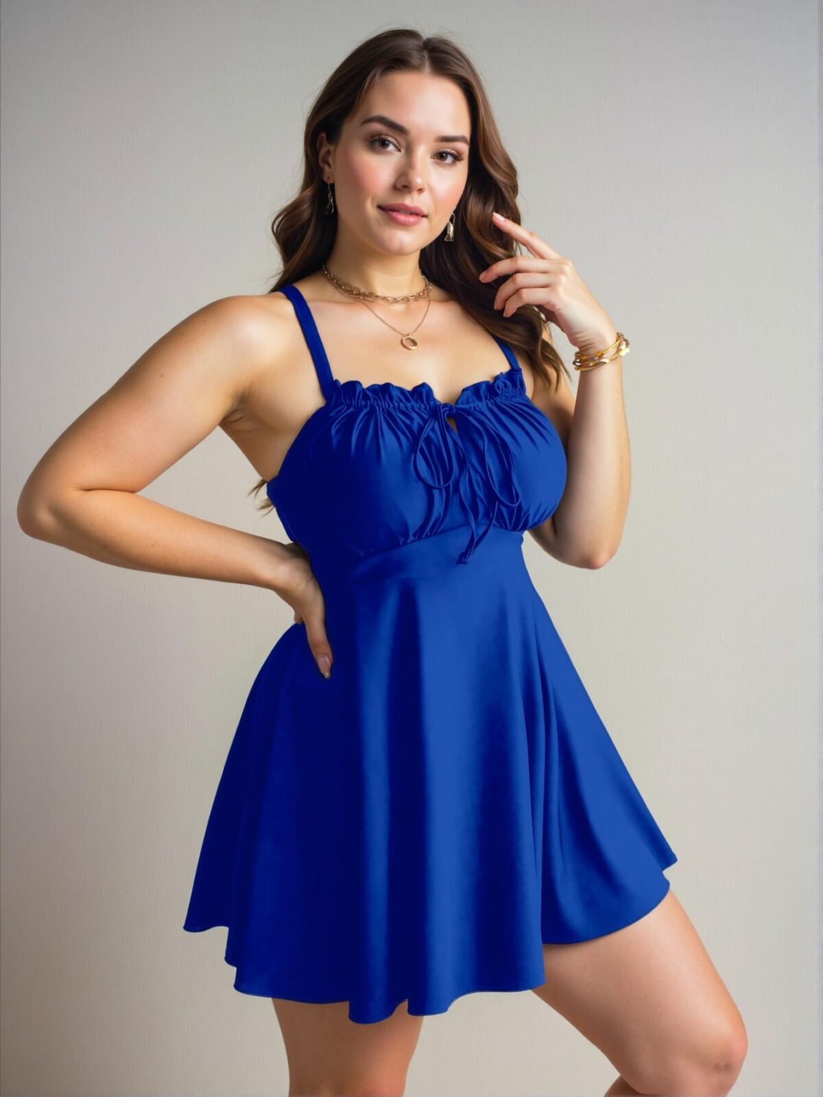 Elegant "Royal Blue" "Stylish Plus Size Women's Swim Dress with Ruffle Trim and Front Tie for Spring and Summer" "Chic, Classy and Trendy Fashion Style to Dress to Impress" - Image 4