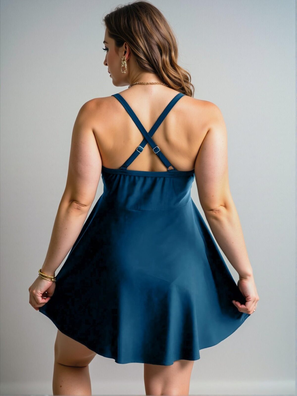 Elegant Teal Blue Stylish Plus Size Ruffle Tie Front Swimdress for Spring and Summer - Chic, Classy and Trendy Fashion Style to Dress to Impress - Image 2