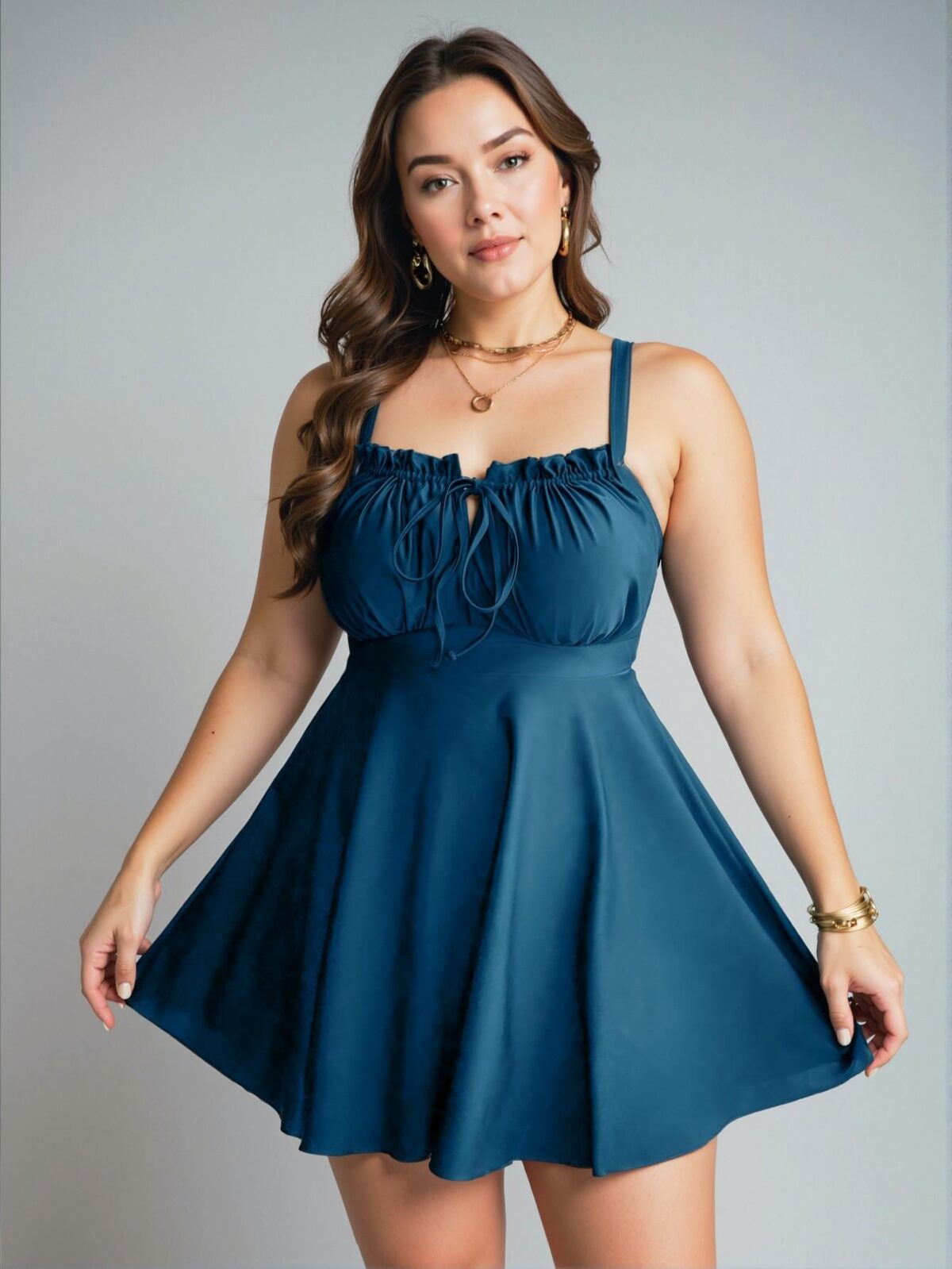 Elegant Teal Blue Stylish Plus Size Ruffle Tie Front Swimdress for Spring and Summer - Chic, Classy and Trendy Fashion Style to Dress to Impress - Image 5