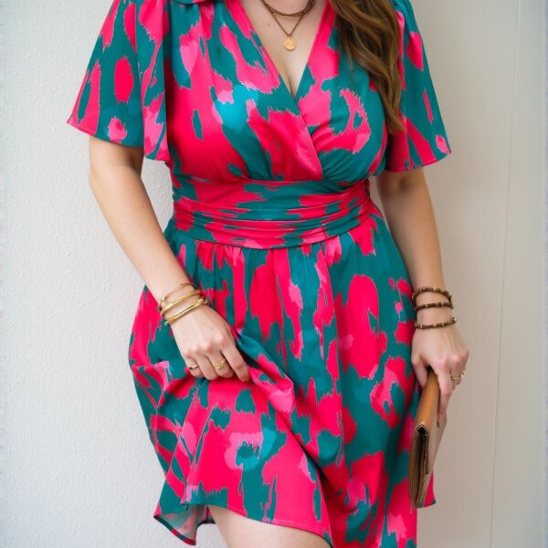 Elegant Hot Pink Random Printed Tie-Waist Dress for Spring and Summer - Chic, Classy and Trendy Fashion Style to Dress to Impress