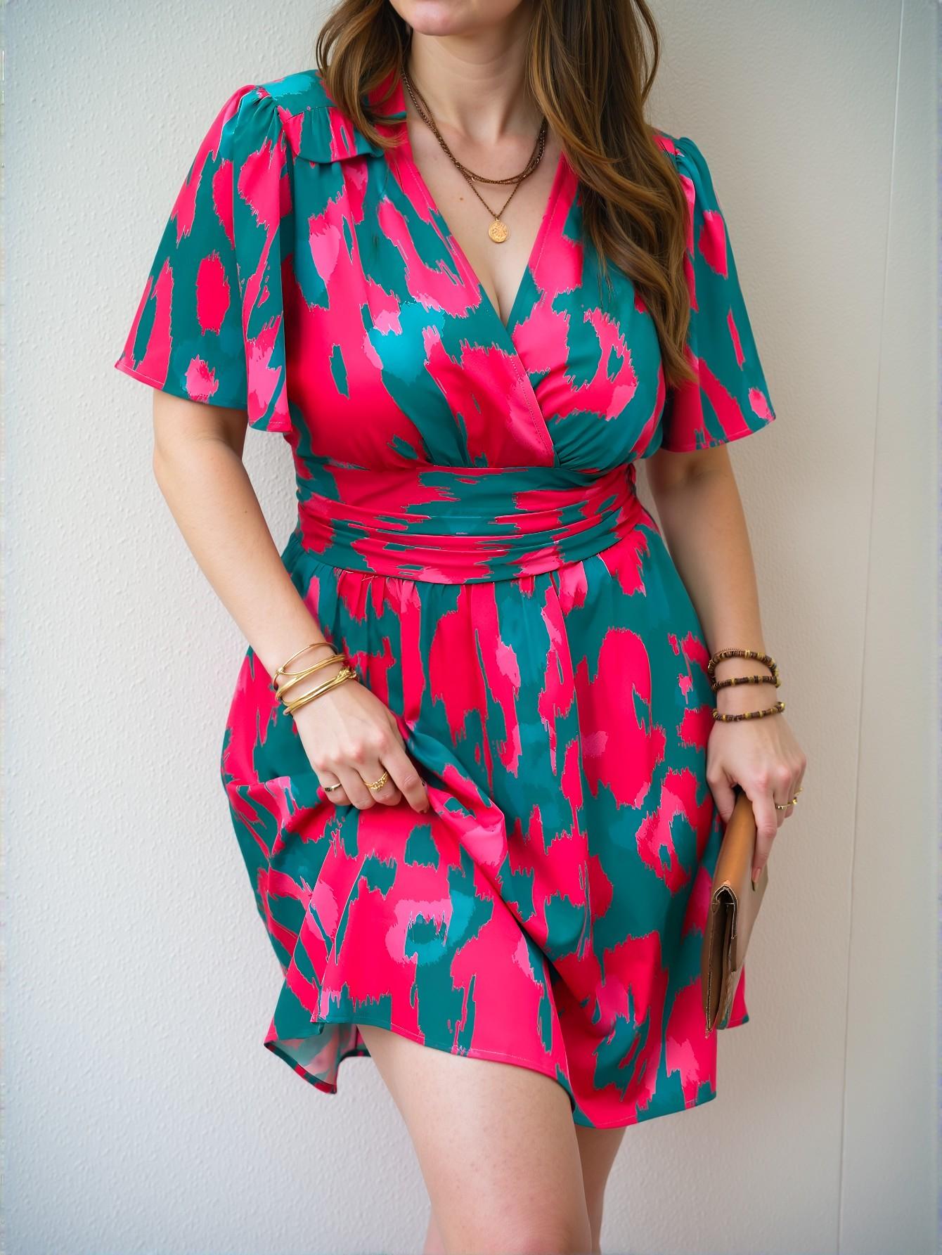 Elegant Hot Pink Random Printed Tie-Waist Dress for Spring and Summer - Chic, Classy and Trendy Fashion Style to Dress to Impress
