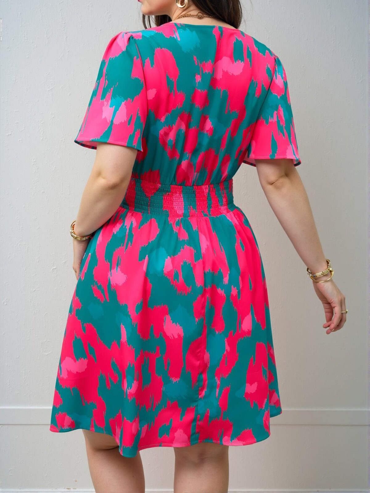 Elegant Hot Pink Random Printed Tie-Waist Dress for Spring and Summer - Chic, Classy and Trendy Fashion Style to Dress to Impress - Image 2