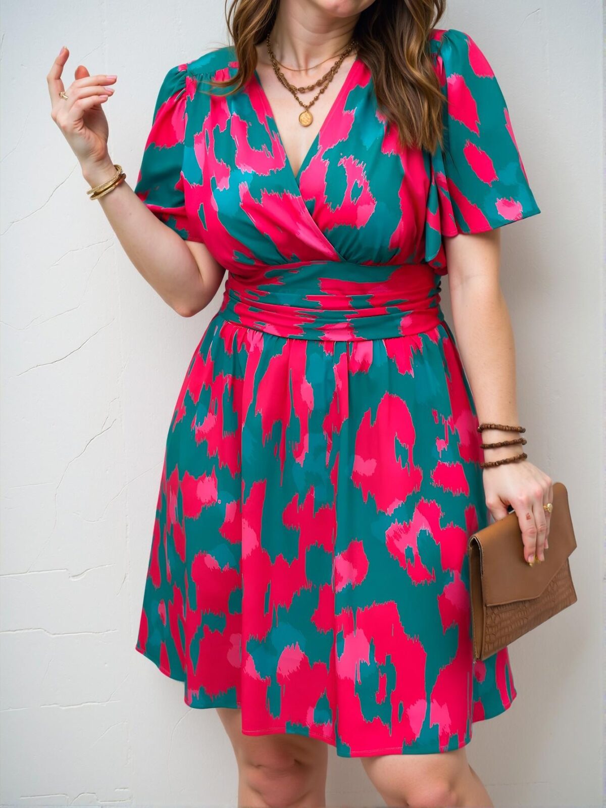 Elegant Hot Pink Random Printed Tie-Waist Dress for Spring and Summer - Chic, Classy and Trendy Fashion Style to Dress to Impress - Image 3