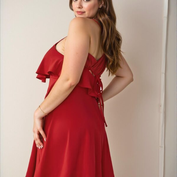 Elegant Red Spaghetti Strap Ruffled Backless Mini Dress with Lacing for Spring and Summer Chic, Classy and Trendy Fashion Style to Dress to Impress