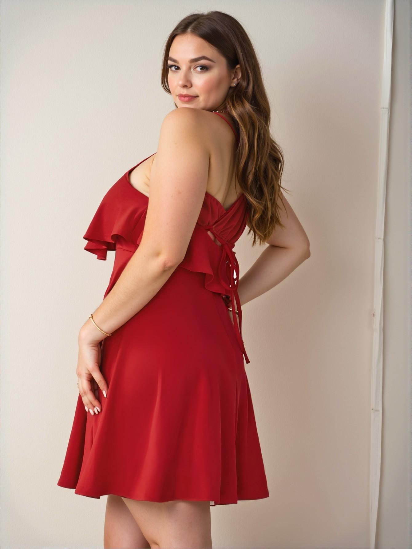 Elegant Red Spaghetti Strap Ruffled Backless Mini Dress with Lacing for Spring and Summer Chic, Classy and Trendy Fashion Style to Dress to Impress