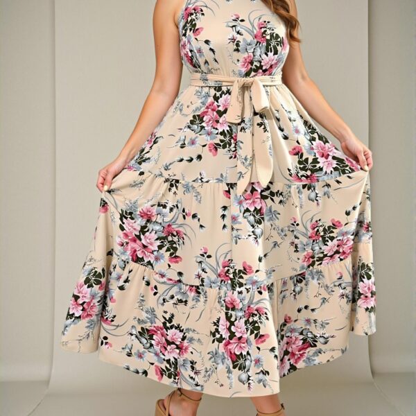 Elegant Apricot Bohemian Cold-Shoulder Belted Floral Maxi Dress with Ruffle Hem for Spring and Summer - Chic, Classy and Trendy Fashion Style to Dress to Impress
