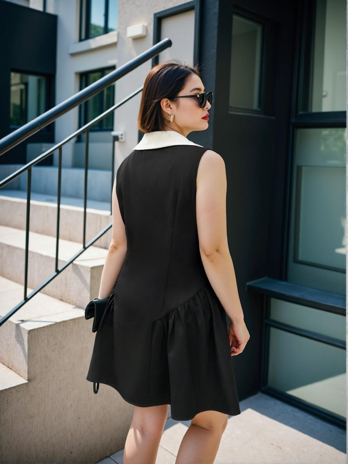 Elegant Black Flared A-Line Dress with Button Front and Floral Print for Effortless Spring and Summer Style - Chic, Classy, and Trendy Fashion to Dress to Impress - Image 2