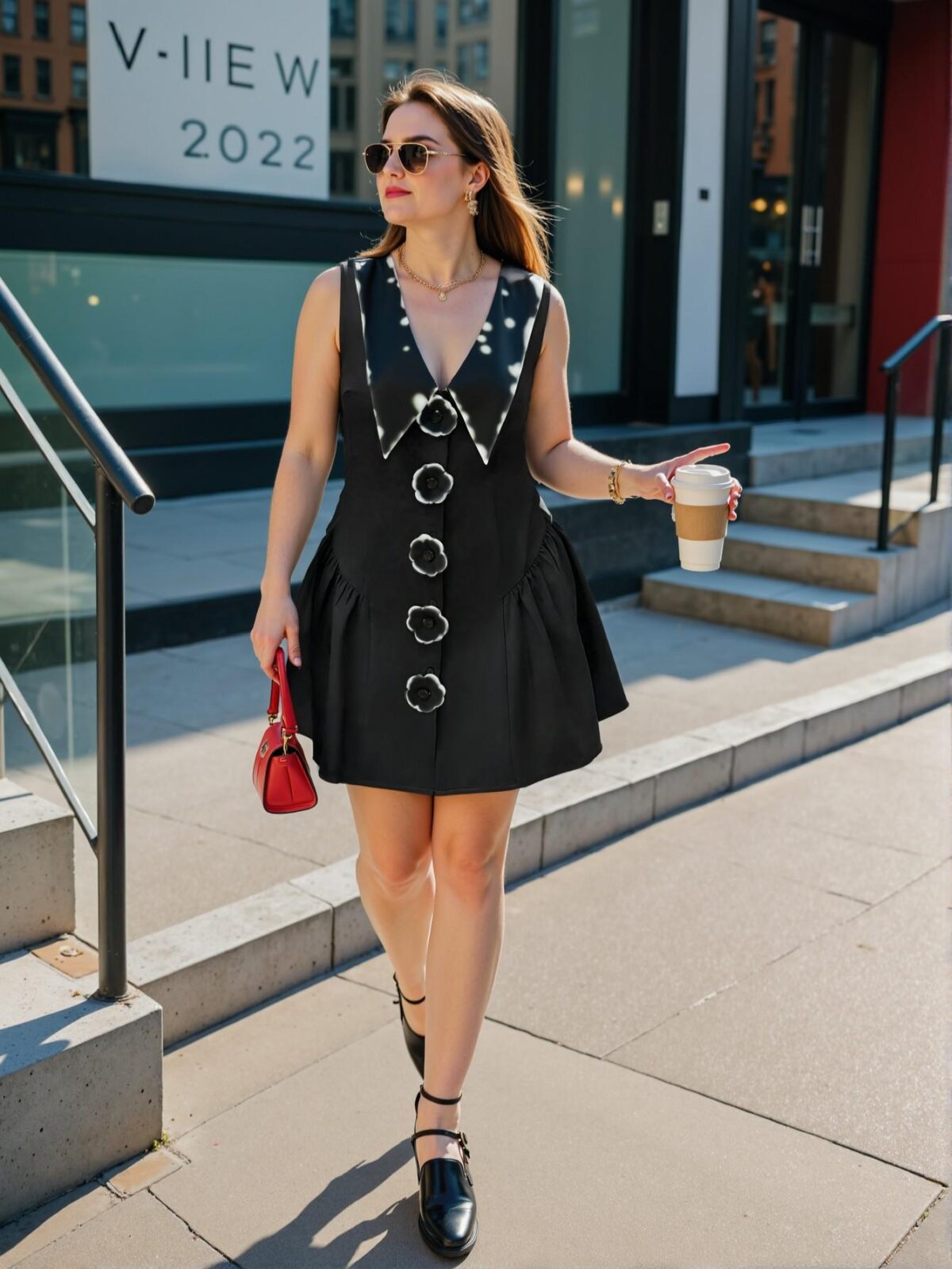 Elegant Black Flared A-Line Dress with Button Front and Floral Print for Effortless Spring and Summer Style - Chic, Classy, and Trendy Fashion to Dress to Impress - Image 4