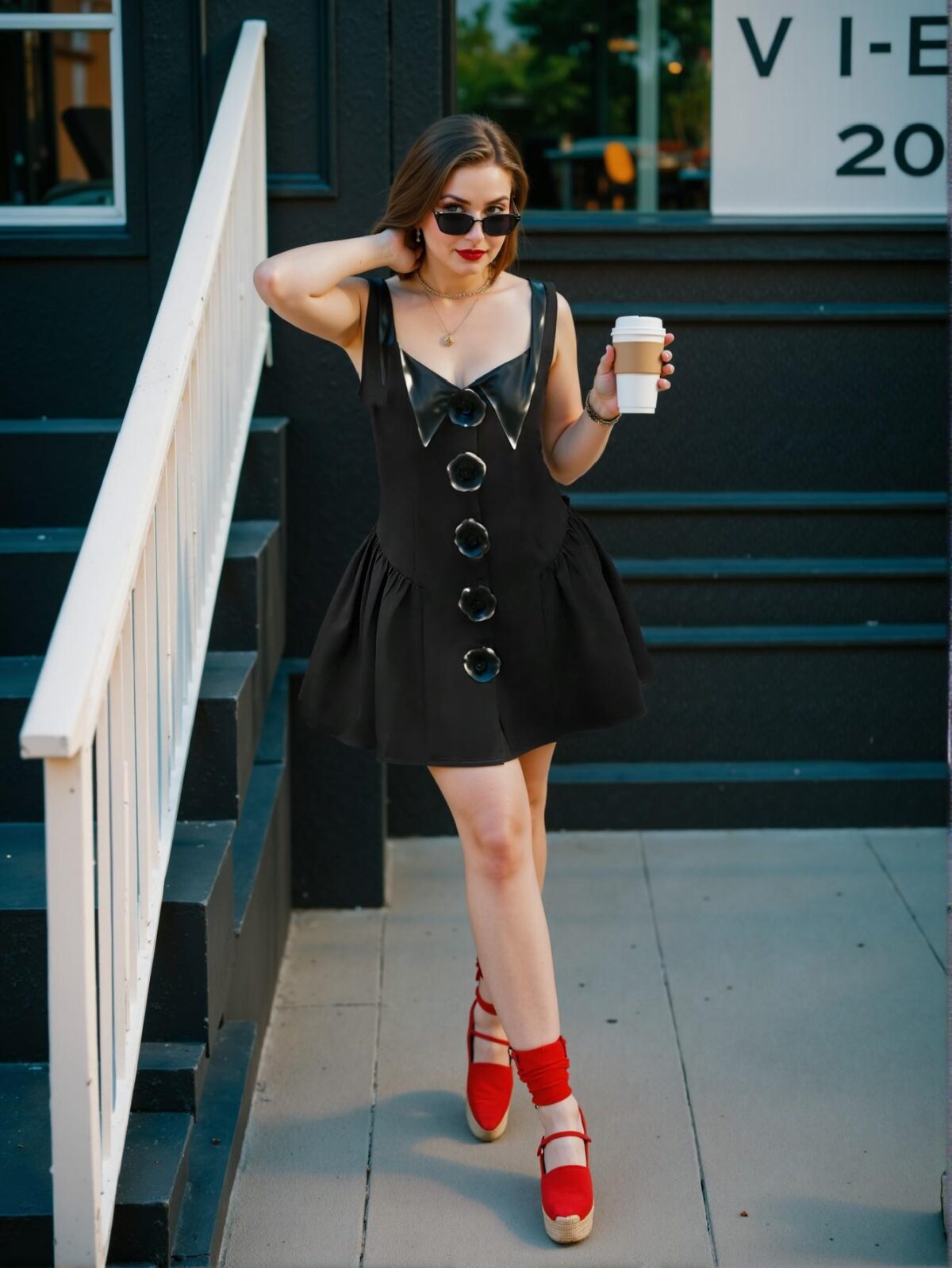 Elegant Black Flared A-Line Dress with Button Front and Floral Print for Effortless Spring and Summer Style - Chic, Classy, and Trendy Fashion to Dress to Impress - Image 5