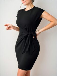 Elegant Black Side Knot Batwing Sleeve Bodycon Dress for Spring and Summer - Chic, Classy and Trendy Fashion Style to Dress to Impress
