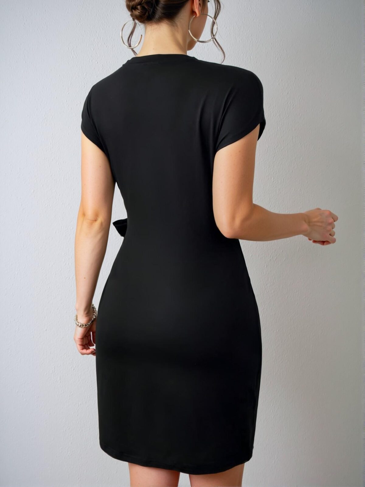 Elegant Black Side Knot Batwing Sleeve Bodycon Dress for Spring and Summer - Chic, Classy and Trendy Fashion Style to Dress to Impress - Image 2