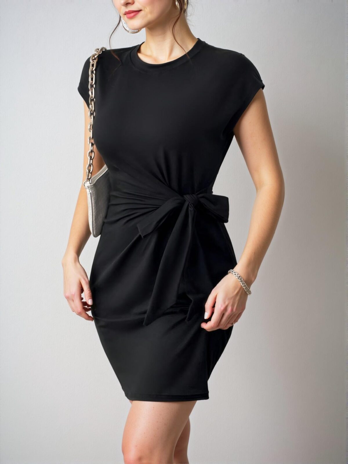 Elegant Black Side Knot Batwing Sleeve Bodycon Dress for Spring and Summer - Chic, Classy and Trendy Fashion Style to Dress to Impress - Image 4