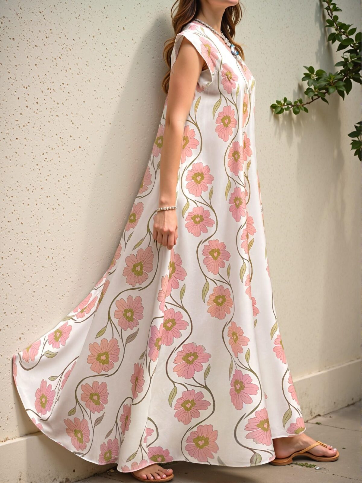 Elegant Multicolor Bohemian Plus Size V-Neck Ruffle Sleeve Midi Dress with Tropical Colorblock Floral Print for Spring and Summer "Chic, Classy and Trendy Fashion Style to Dress to Impress"