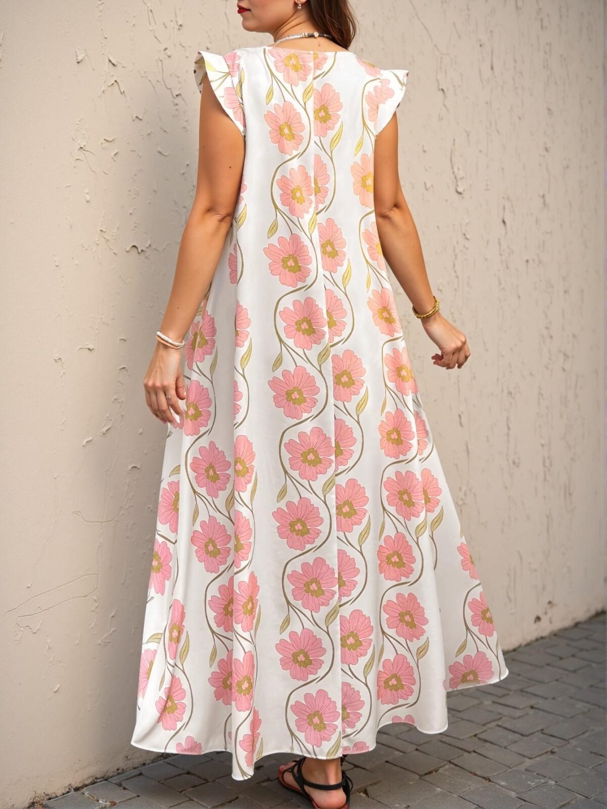 Elegant Multicolor Bohemian Plus Size V-Neck Ruffle Sleeve Midi Dress with Tropical Colorblock Floral Print for Spring and Summer "Chic, Classy and Trendy Fashion Style to Dress to Impress" - Image 2