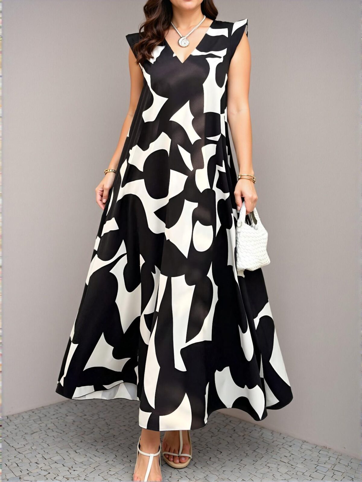 Elegant Multicolor Floral A-Line Midi Dress with V-Neck and Cap Sleeves for Spring and Summer - Chic, Classy and Trendy Fashion Style to Dress to Impress - Image 3