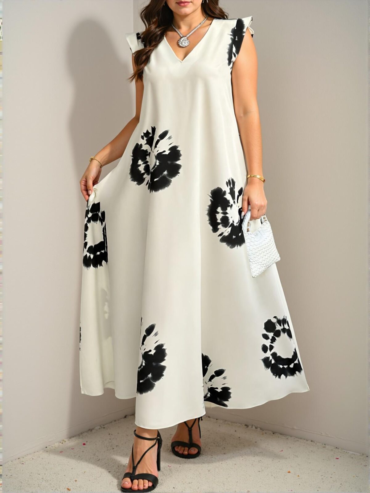 Elegant Multicolor Casual V-Neck Batwing Sleeve Dress with Ruffle Hem for Effortless Summer Style - Chic, Classy, and Trendy Fashion to Dress to Impress - Image 3
