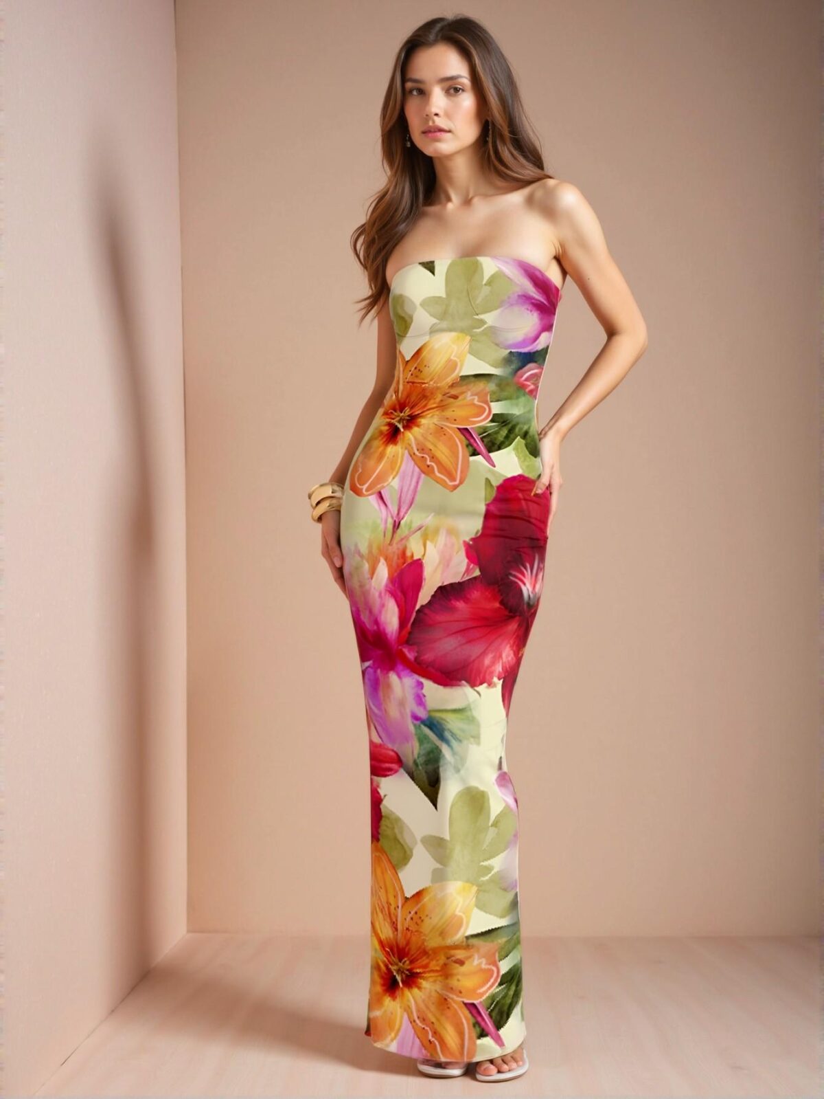 Elegant Multicolor Floral Print Tube Top Bodycon Dress for Spring and Summer - Chic, Classy and Trendy Fashion Style to Dress to Impress - Image 2