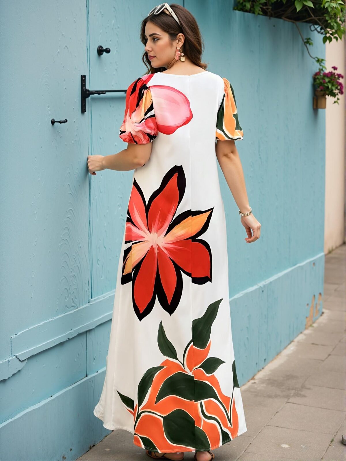 Elegant Apricot Floral A-Line V-Neck Dress Perfect for Spring and Summer Chic, Classy and Trendy Fashion Style to Dress to Impress - Image 2