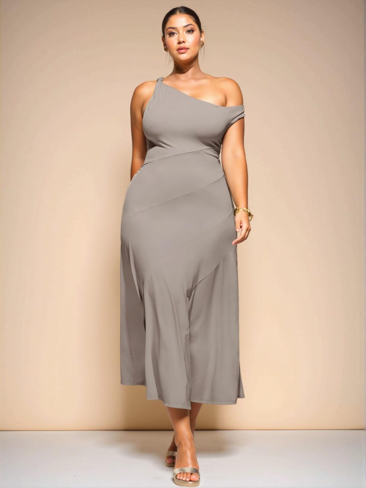 Elegant Grey Asymmetrical One Shoulder Twisted Midi Dress for Graduation and Summer Events - Chic, Classy and Trendy Fashion Style to Dress to Impress - Image 5