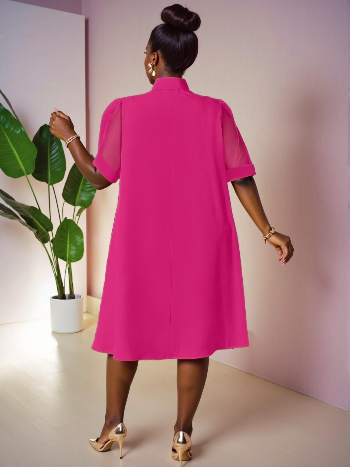 Elegant Hot Pink Loose Tulle Splice Bow-Embellished Vacation Dress for Spring and Summer – Chic, Classy and Trendy Fashion Style to Dress to Impress - Image 2
