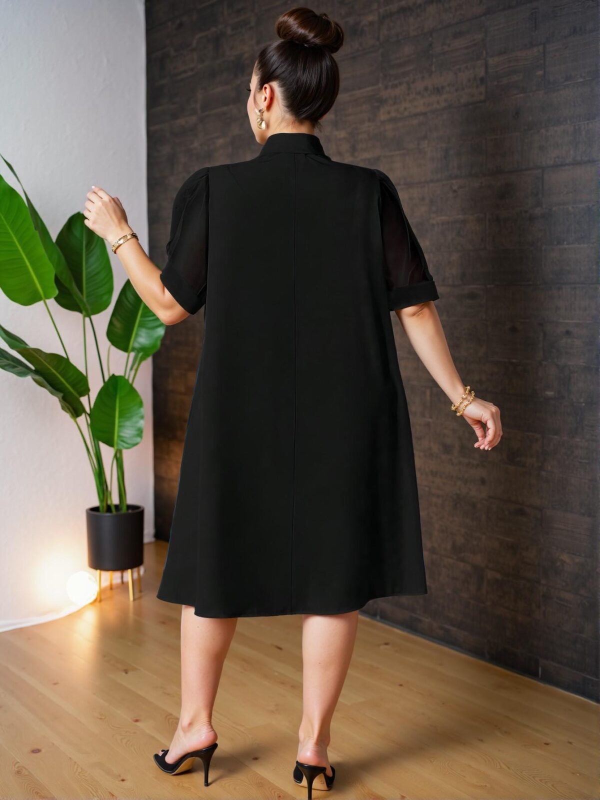 Elegant Black Loose-Fitting Mesh Patchwork Bowknot Vacation Tunic Dress for Spring and Summer - Chic, Classy and Trendy Fashion Style to Dress to Impress - Image 2