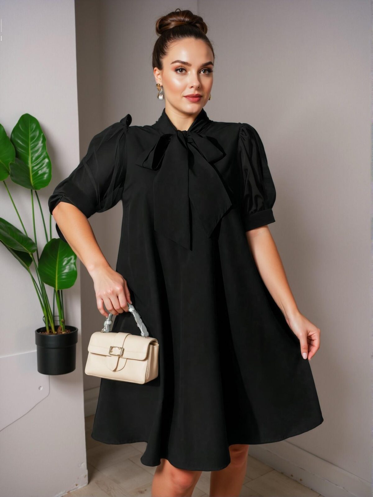 Elegant Black Loose-Fitting Mesh Patchwork Bowknot Vacation Tunic Dress for Spring and Summer - Chic, Classy and Trendy Fashion Style to Dress to Impress - Image 3
