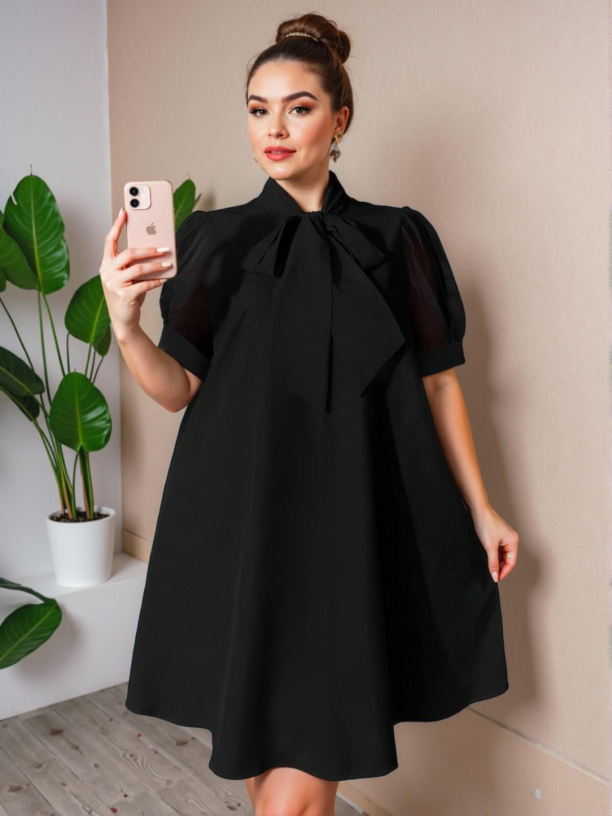 Elegant Black Loose-Fitting Mesh Patchwork Bowknot Vacation Tunic Dress for Spring and Summer - Chic, Classy and Trendy Fashion Style to Dress to Impress - Image 4