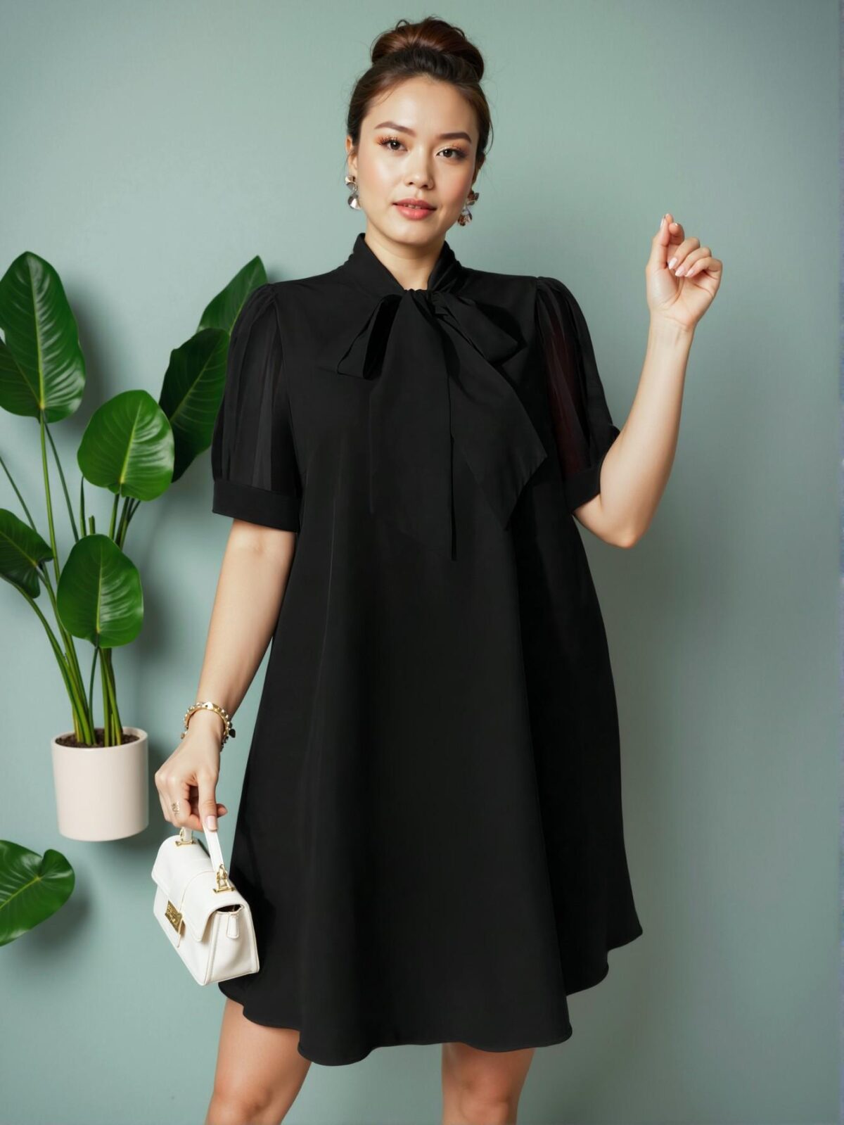 Elegant Black Loose-Fitting Mesh Patchwork Bowknot Vacation Tunic Dress for Spring and Summer - Chic, Classy and Trendy Fashion Style to Dress to Impress - Image 5