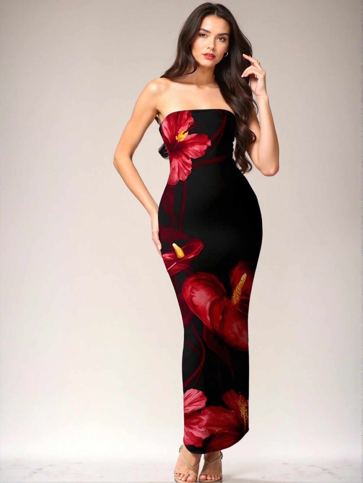 Elegant White Floral Print Bodycon Dress for Weddings, Formal Events, and Beach Outings - Chic, Classy, and Trendy Fashion Style to Dress to Impress - Image 3